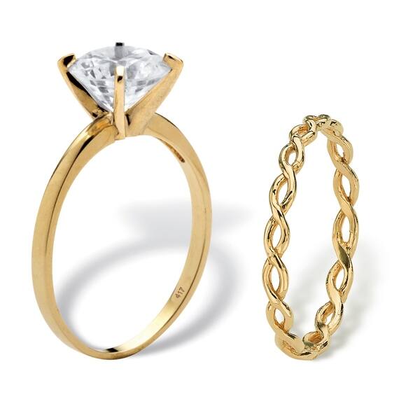 10K Yellow Gold Round Cubic Zirconia 2 Piece Solitaire Bridal Ring Set Size 9 10K Yellow Gold Round Cubic Zirconia 2 Piece Solitaire Bridal Ring Set Size 9