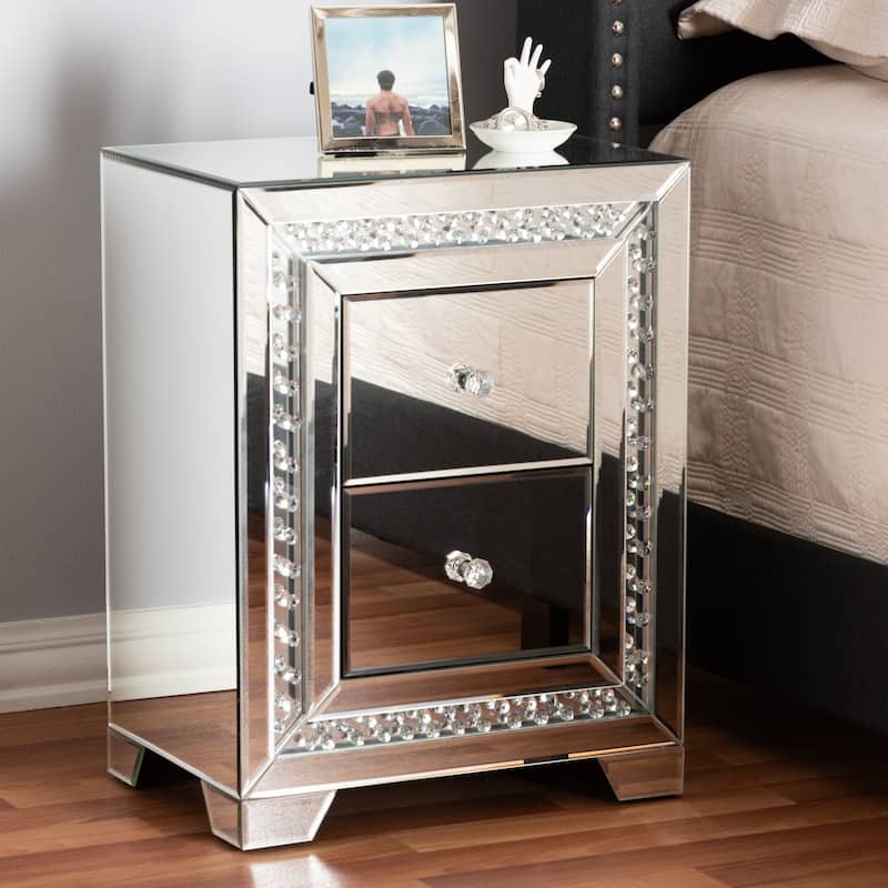 Baxton Studio Mina Modern and Contemporary Hollywood Regency Glamour Style Mirrored 2-Drawer End Table End Table