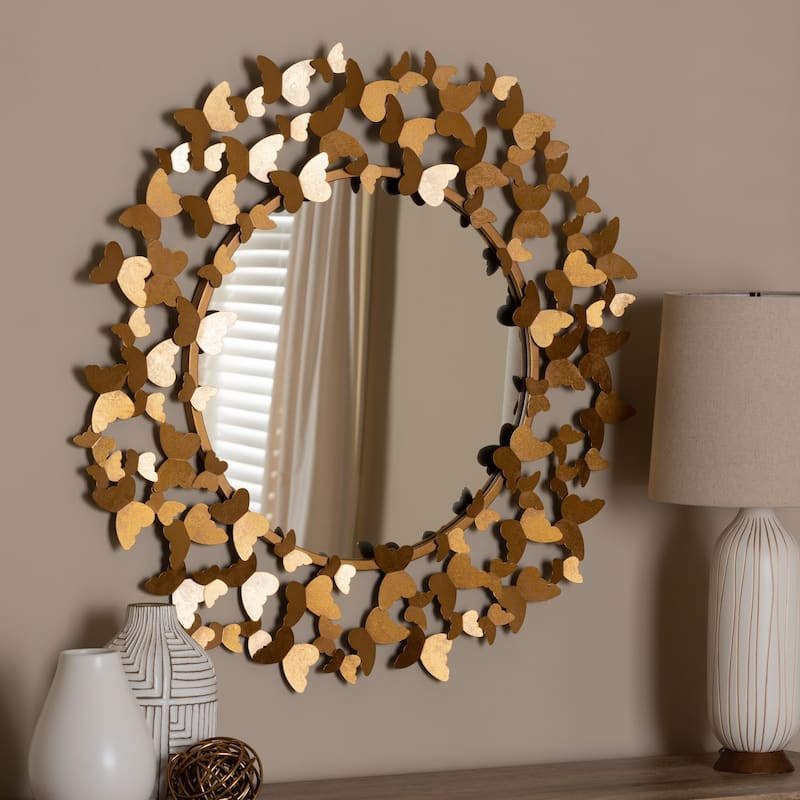 Contemporary Antique Gold Butterfly Wall Mirror by Baxton Studio - Antique Gold