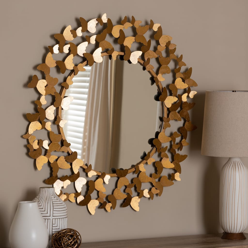 Contemporary Antique Gold Butterfly Wall Mirror by Baxton Studio - Antique Gold
