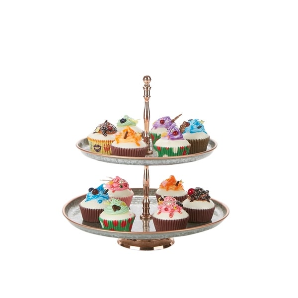 Mind Reader Brass & Iron 2 Tier Pastry Stand, Party Pastry Display, Cupcake Stand Holder, Serving Dessert Display Tray, Silver