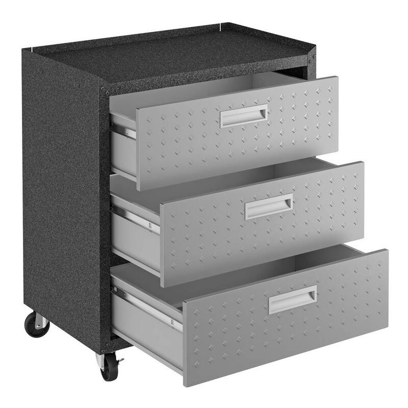 3-Piece Fortress Mobile Space-Saving Steel Garage Cabinet and Worktable 3.0 in Grey