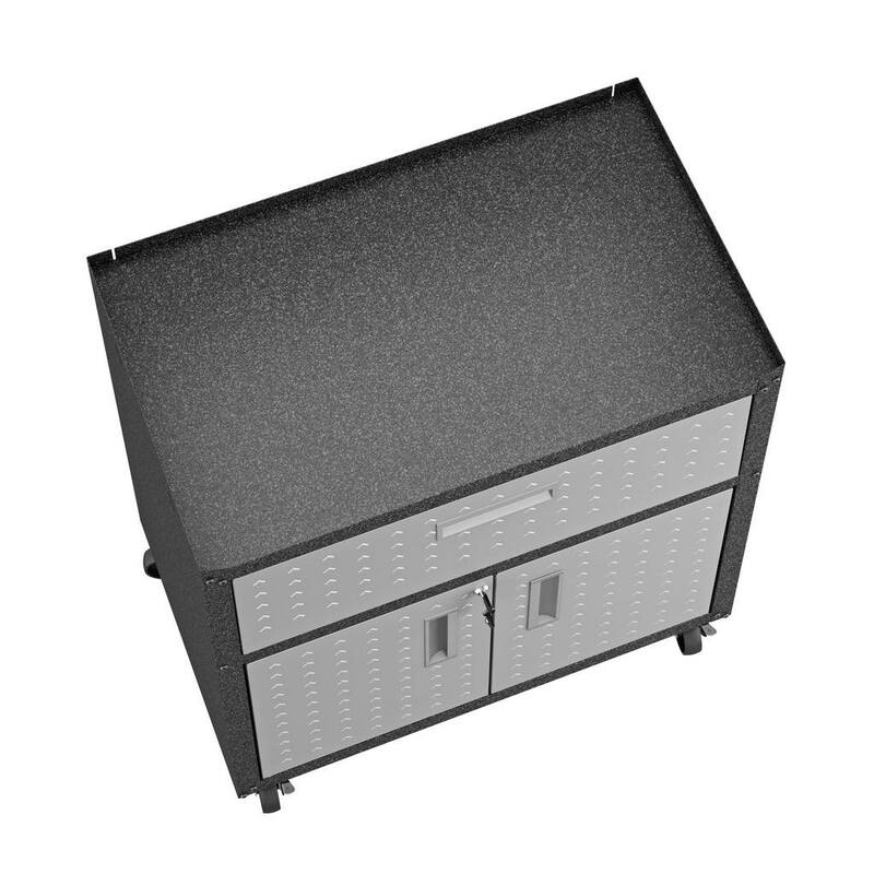 3-Piece Fortress Mobile Space-Saving Steel Garage Cabinet and Worktable 4.0 in Grey