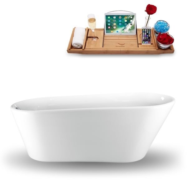 61" Streamline N-1520-61FSWH-FM Freestanding Tub and Tray With Internal Drain