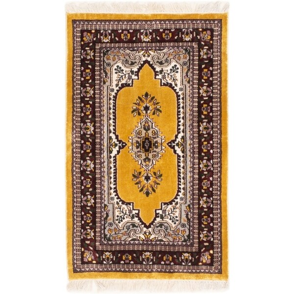 ECARPETGALLERY Hand-knotted Kashmir Gold Silk Rug - 2'6 x 4'2