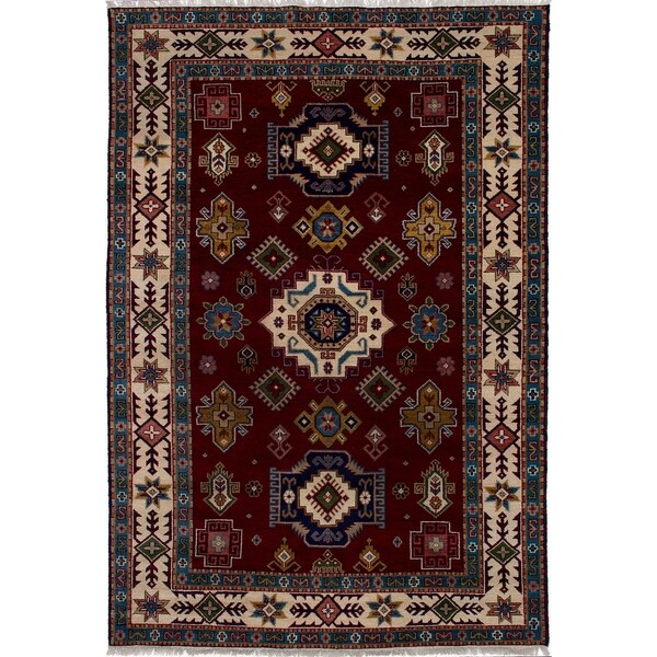ECARPETGALLERY Hand-knotted Royal Kazak Dark Red Wool Rug - 6'8 x 9'8