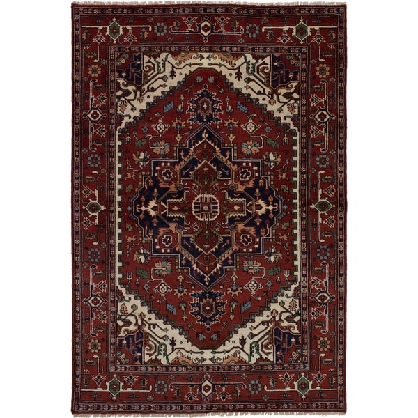 ECARPETGALLERY Hand-knotted Serapi Heritage Dark Red Wool Rug - 6'0 x 9'0