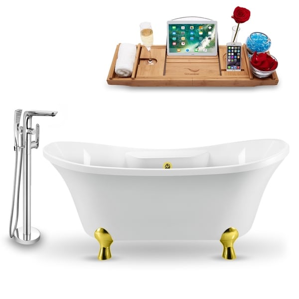Tub, Faucet and Tray Set Streamline 60" Clawfoot NH920GLD-GLD-120