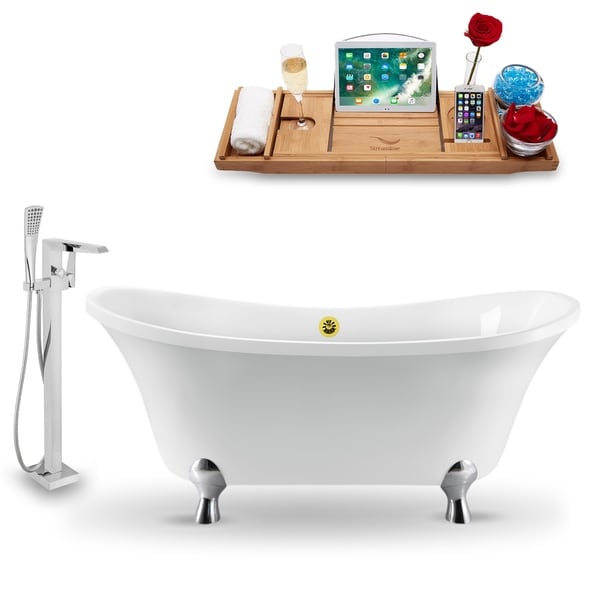 Tub, Faucet and Tray Set Streamline 60" Clawfoot NH920CH-GLD-100