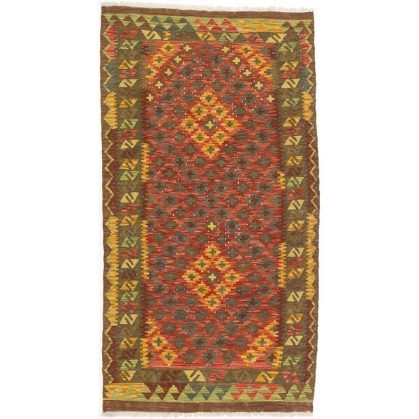 ECARPETGALLERY Flat-weave Hereke FW Dark Burgundy, Gold Wool Kilim - 3'5 x 6'4