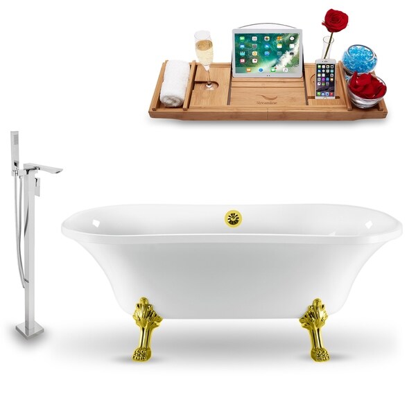 Tub, Faucet and Tray Set Streamline 68" Clawfoot NH861GLD-GLD-140