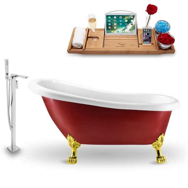 Tub, Faucet and Tray Set Streamline 61" Clawfoot NH482GLD-140