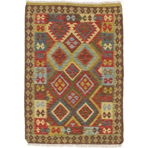 ECARPETGALLERY Flat-weave Hereke FW Dark Brown, Dark Red Wool Kilim - 3'5 x 4'8