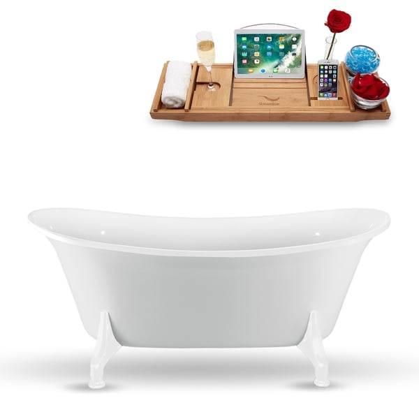 70" Streamline N1081WH Clawfoot Tub and Tray With External Drain