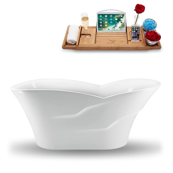 70" Streamline N-1280-67FSWH-FM Freestanding Tub and Tray With Internal Drain