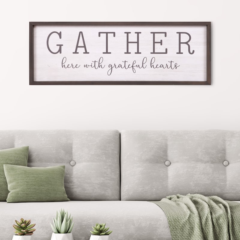 Patton Wall Decor Gather With Grateful Hearts Rustic Wood Framed Wall Art Décor, 12x36 - White