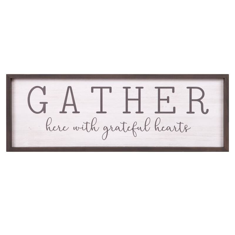 Patton Wall Decor Gather With Grateful Hearts Rustic Wood Framed Wall Art Décor, 12x36 - White