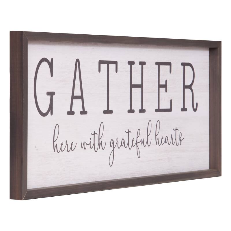 Patton Wall Decor Gather With Grateful Hearts Rustic Wood Framed Wall Art Décor, 12x36 - White