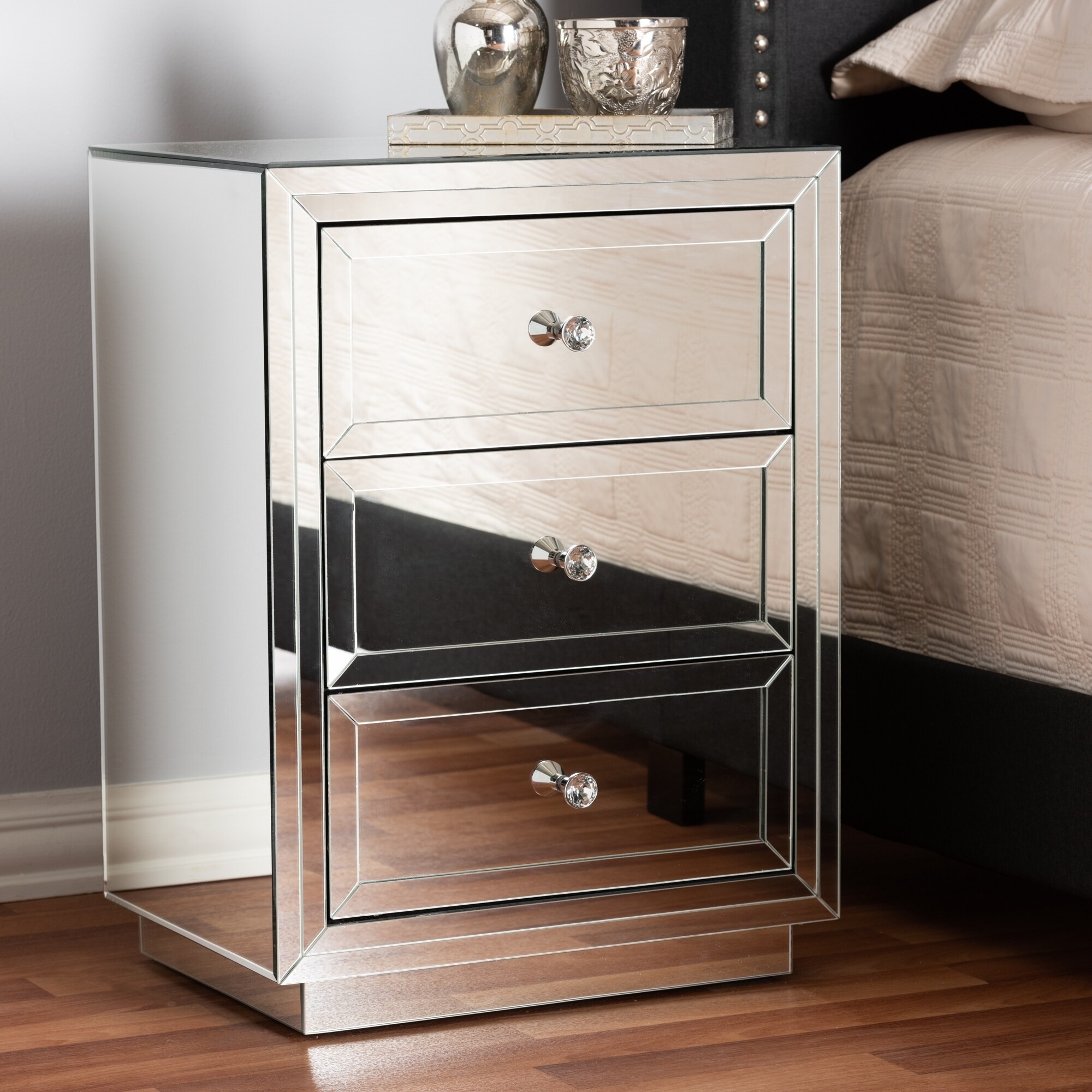 Shop Glamour Style Mirrored 3 Drawer Nightstand By Baxton Studio