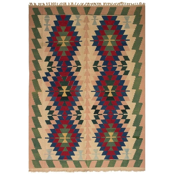 ECARPETGALLERY Flat-weave Ankara FW Red, Tan Wool Rug - 6'6 x 9'4