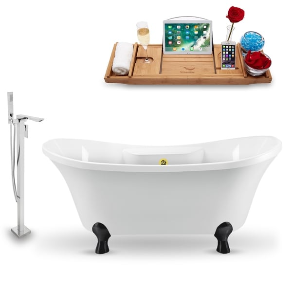 Tub, Faucet and Tray Set Streamline 60" Clawfoot NH900BL-GLD-140
