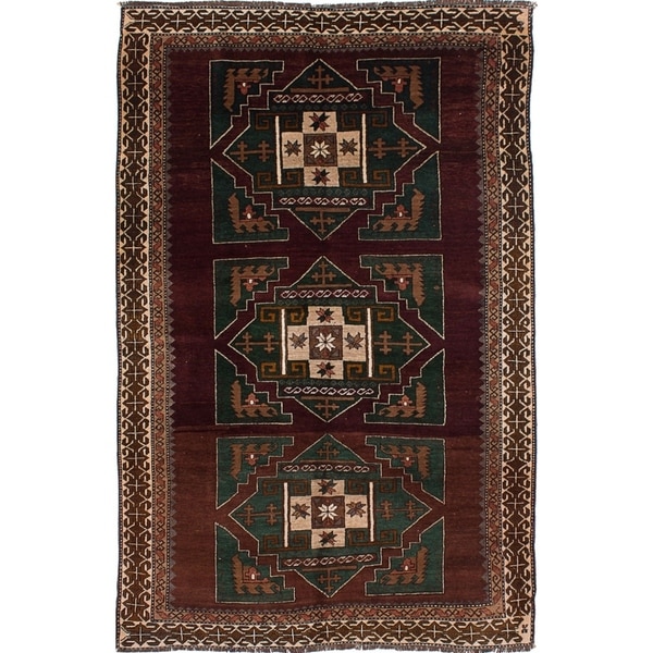 ECARPETGALLERY Hand-knotted Antique Shiravan Dark Burgundy Wool Rug - 5'10 x 9'11