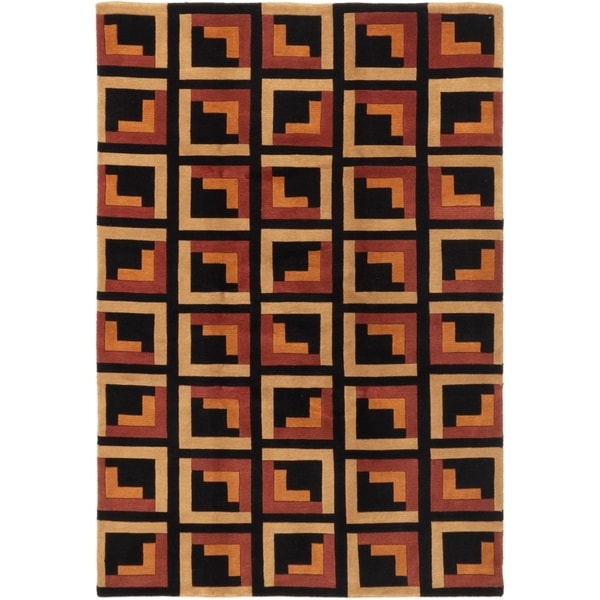 ECARPETGALLERY Hand-knotted Aurora Black, Copper Wool Rug - 5'7 x 8'2