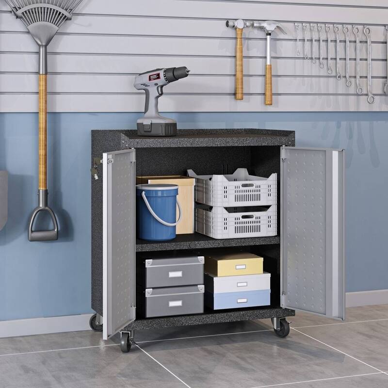 3-Piece Fortress Mobile Space-Saving Steel Garage Cabinet and Worktable 1.0 in Grey