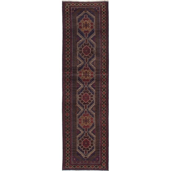 ECARPETGALLERY Hand-knotted Royal Baluch Dark Blue Wool Rug - 2'10 x 10'7