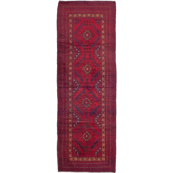 ECARPETGALLERY Hand-knotted Royal Baluch Red Wool Rug - 3'11 x 11'6