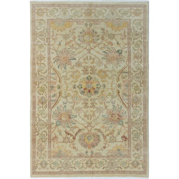 ECARPETGALLERY Hand-knotted Keisari Cream Wool Rug - 6'1 x 8'11