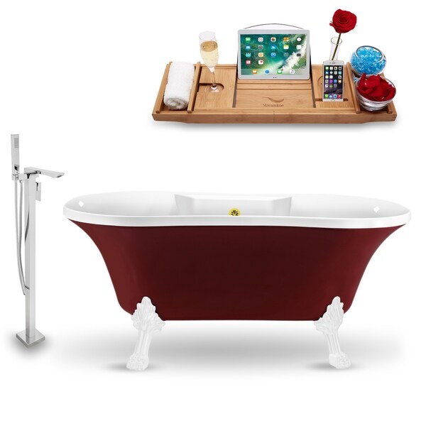 Tub, Faucet and Tray Set Streamline 60" Clawfoot NH102WH-GLD-140