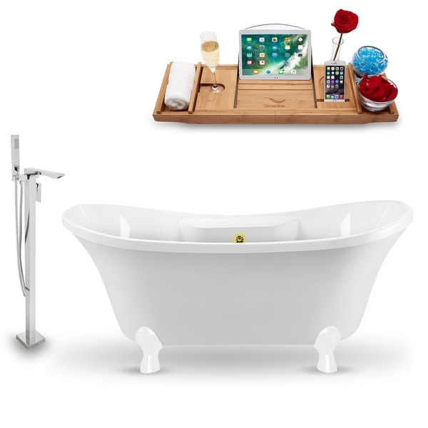 Tub, Faucet and Tray Set Streamline 60" Clawfoot NH900WH-GLD-140