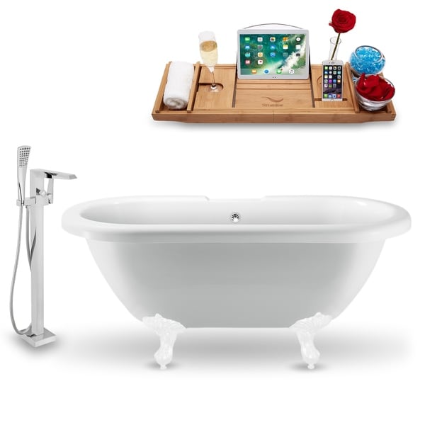 Tub, Faucet and Tray Set Streamline 70" Clawfoot NH1121WH-CH-100