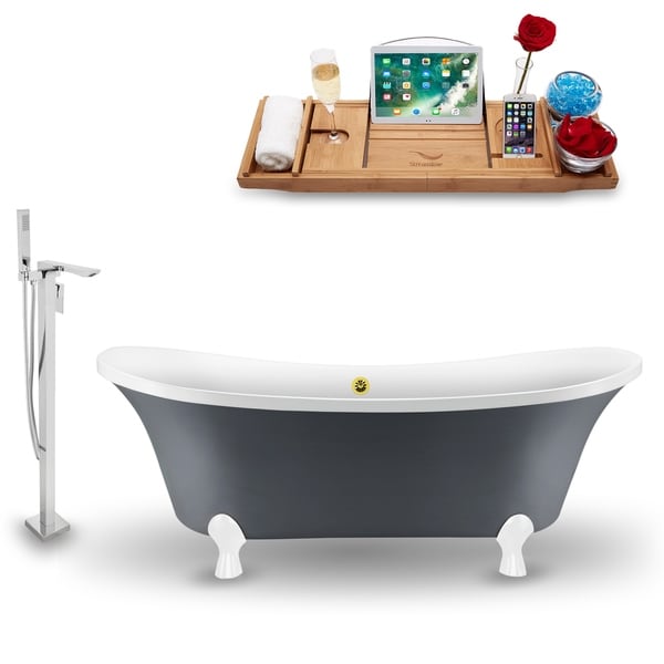 Tub, Faucet and Tray Set Streamline 68" Clawfoot NH921WH-GLD-140