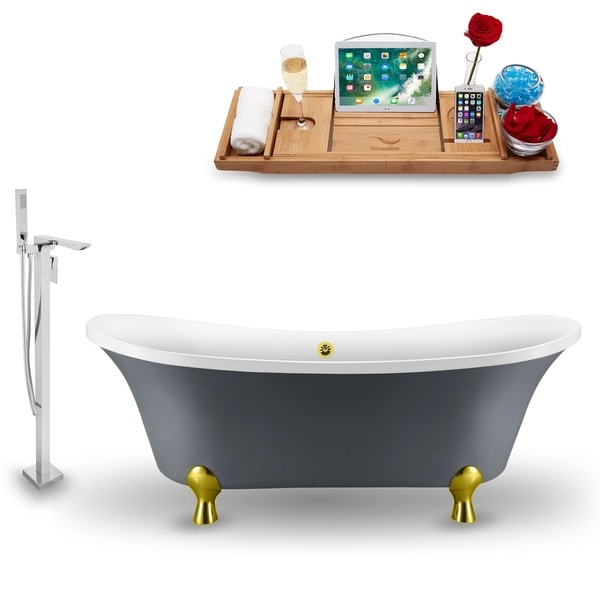 Tub, Faucet and Tray Set Streamline 68" Clawfoot NH921GLD-GLD-140