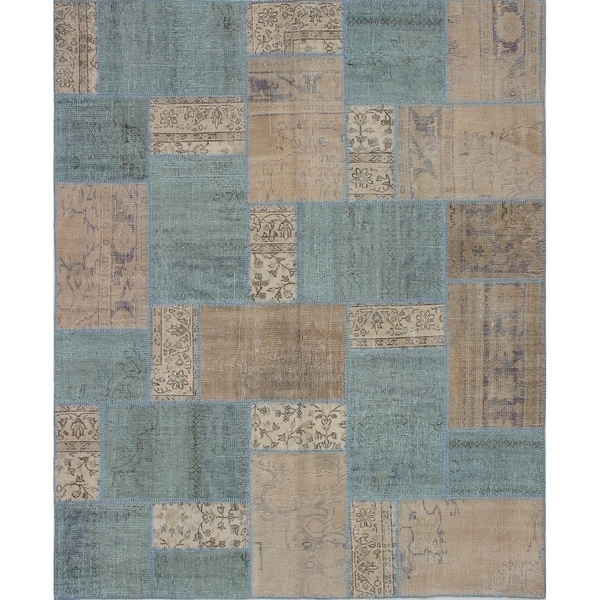 ECARPETGALLERY Hand-knotted Vintage Anatolia Patch Tan Wool Rug - 7'1 x 8'8