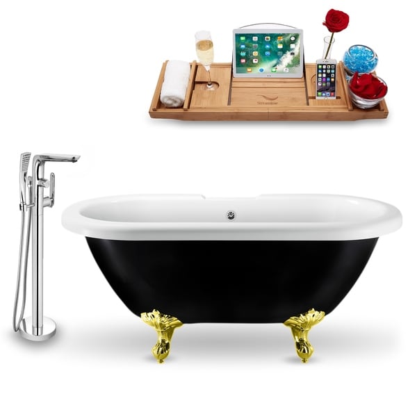 Tub, Faucet and Tray Set Streamline 59" Clawfoot NH1120GLD-CH-120