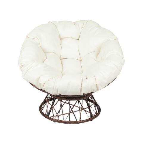 Outdoor Papasan Swivel Chair--Dark Brown/Beige