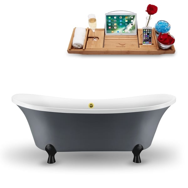 68" Streamline N921BL-GLD Clawfoot Tub and Tray With External Drain