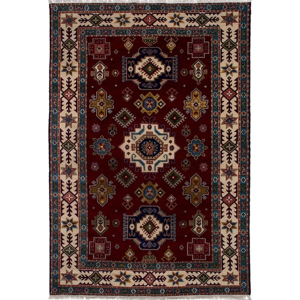 ECARPETGALLERY Hand-knotted Royal Kazak Dark Red Wool Rug - 6'8 x 9'8