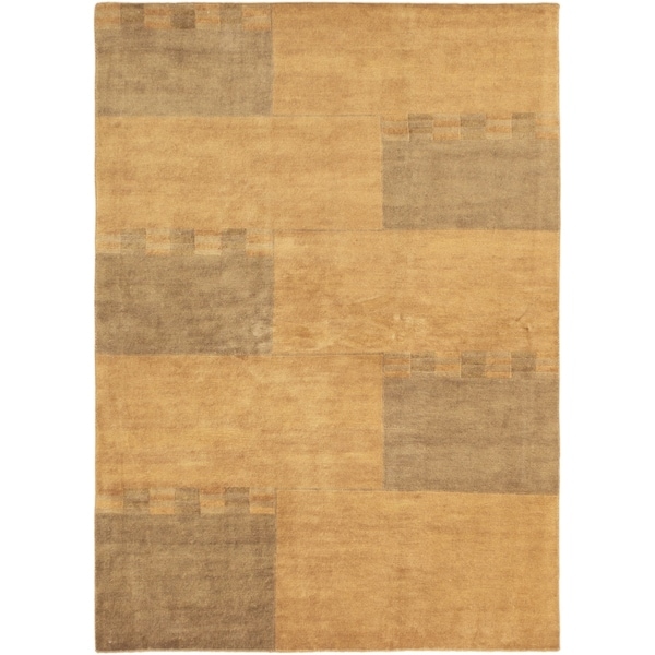 ECARPETGALLERY Hand-knotted Aurora Light Brown Wool Rug - 5'6 x 7'8