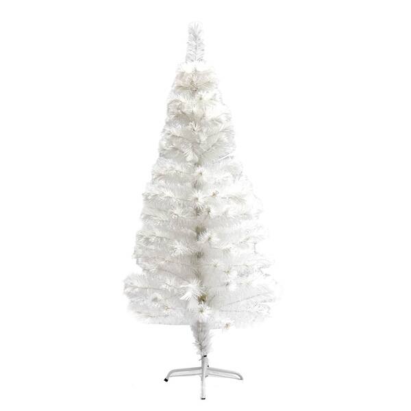 Shop Aleko Fiber Optic Artificial Christmas Tree With Multicolored Lights 5 Foot White Overstock 24087500