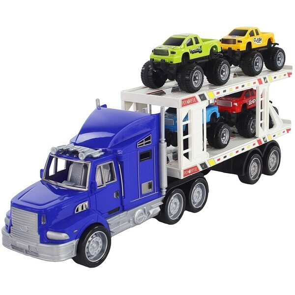 blue toy truck and trailer