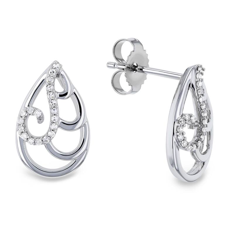 Annello by Kobelli 10k White or Rose Gold Wispy Teardrop Women's Diamond Earrings