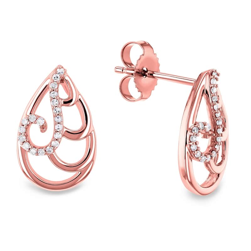 Annello by Kobelli 10k White or Rose Gold Wispy Teardrop Women's Diamond Earrings