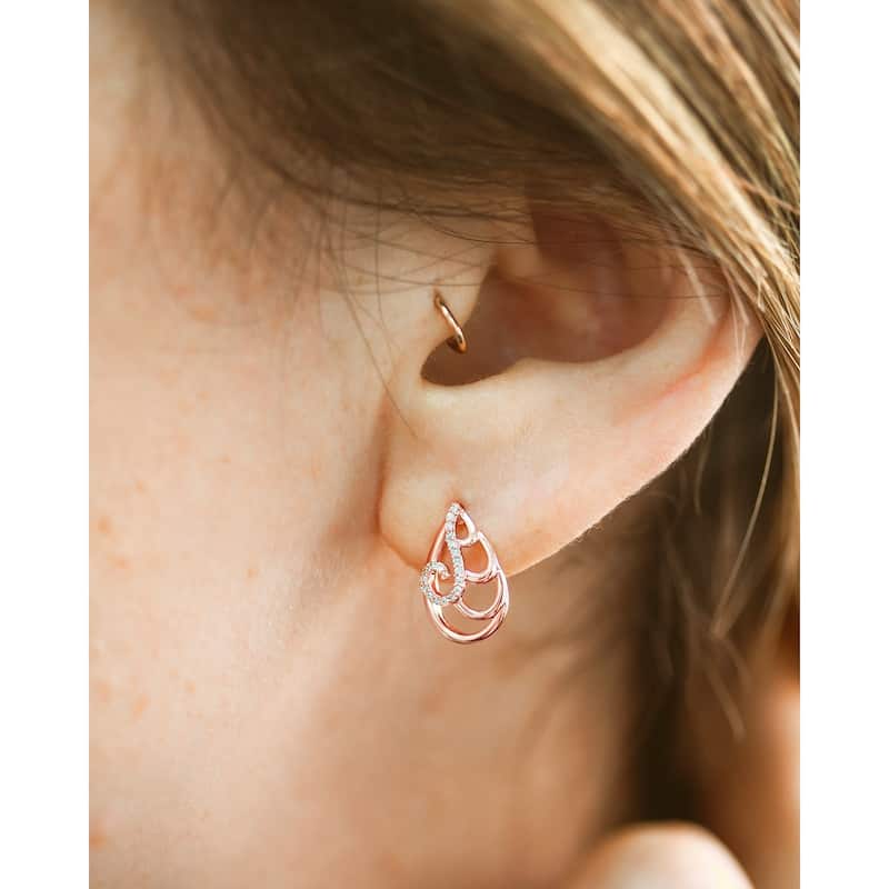 Annello by Kobelli 10k White or Rose Gold Wispy Teardrop Women's Diamond Earrings