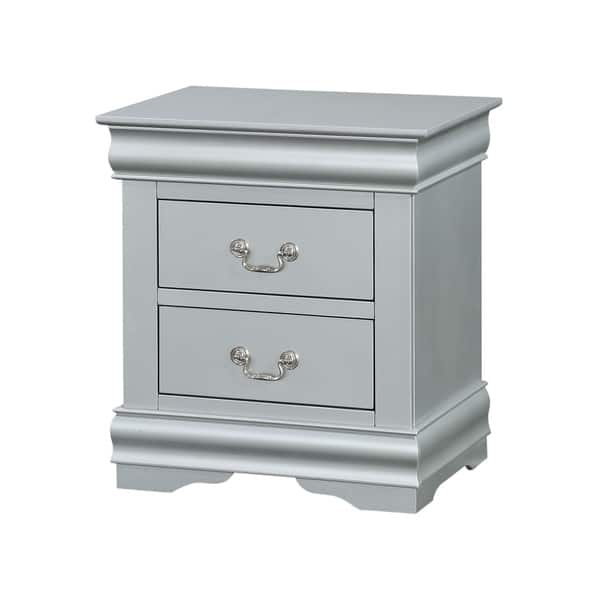 ACME Louis Philippe III Nightstand Exquisite Solid Pine Night Table  22x16x24 Inch White/Platinum/Gray[US-Stock]