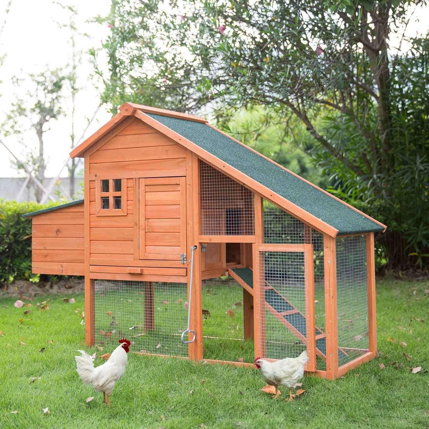 Kinbor 46 Wooden Chicken Coop Hen House Poultry Cage With Removable Tray Ramp