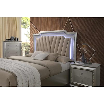 ACME Kaitlyn California King Bed with LED Headboard in PU and Champagne